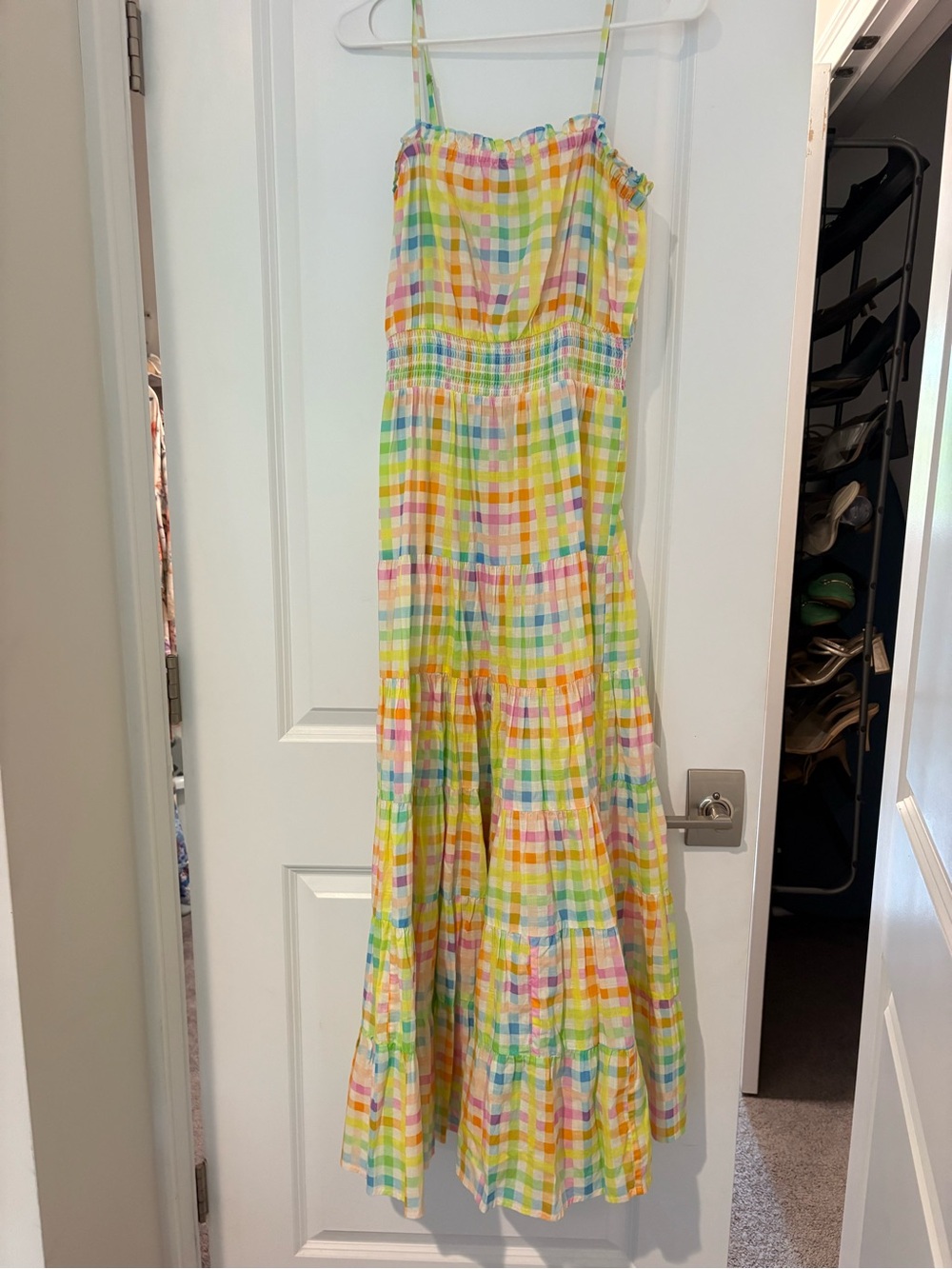 Pastel Gingham Tiered Maxi Dress with Smocked Waist - Picture 2 of 7